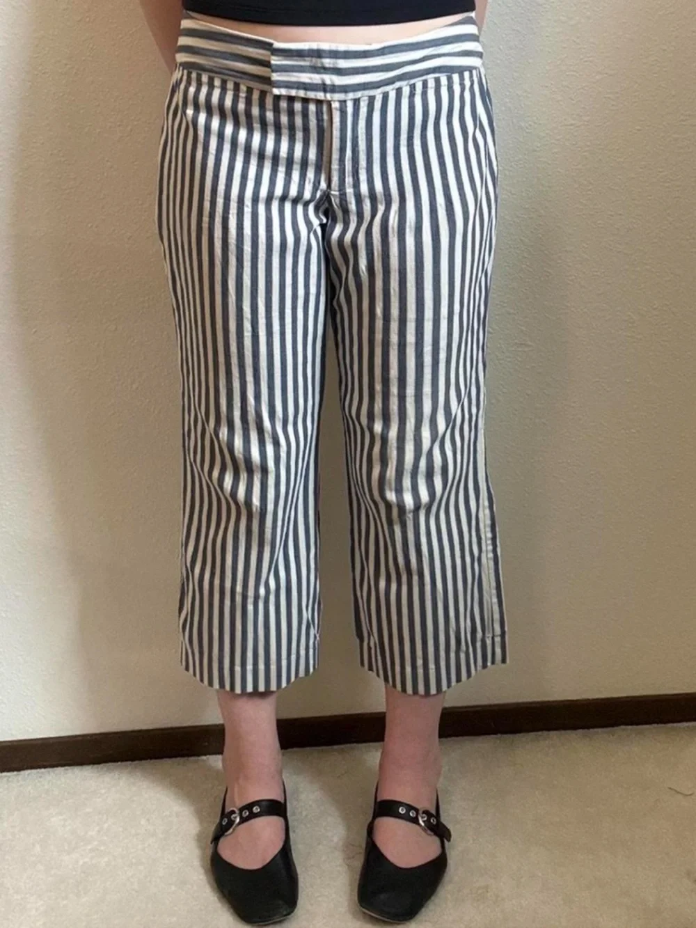 Y2K Gap Low Rise Striped Wide Leg Capris Vintage Twee Boho Coquette - Picture 3 of 8